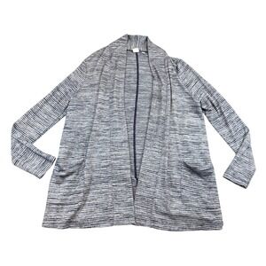 Gap Womens Navy Blue White Striped Open Front‎ Cardigan Shawl Collar Pockets M